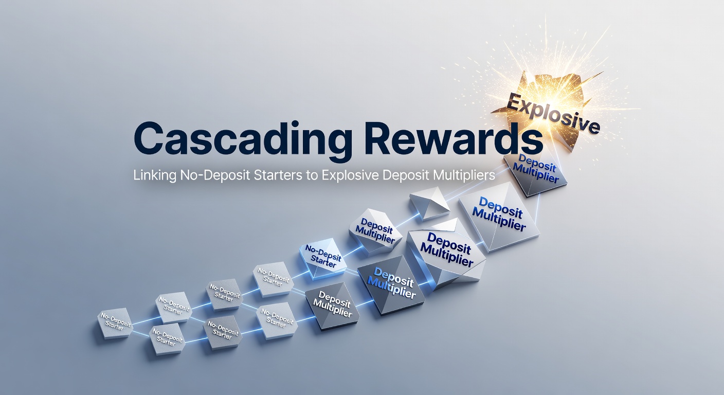 Illustration of cascading reward chains starting from no-deposit bonuses flowing into deposit multipliers in online casinos