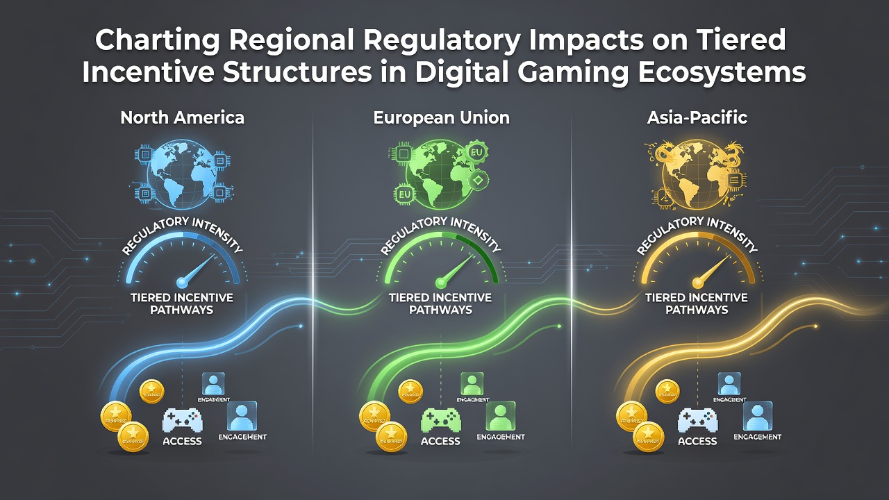 Regional regulatory maps overlaying tiered gaming incentive charts across multiple jurisdictions