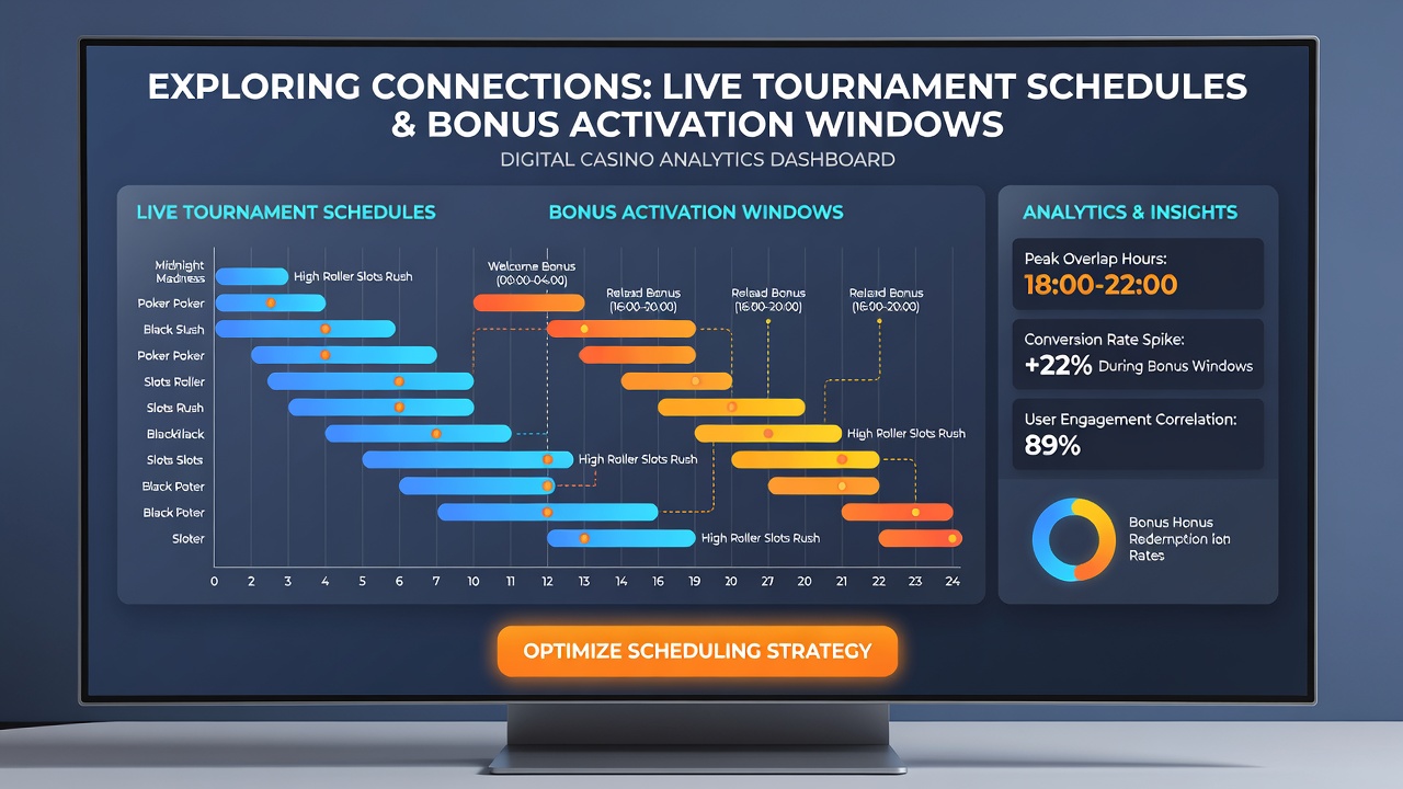 Analytics dashboard displaying overlapping tournament timelines and bonus activation periods in an online casino system