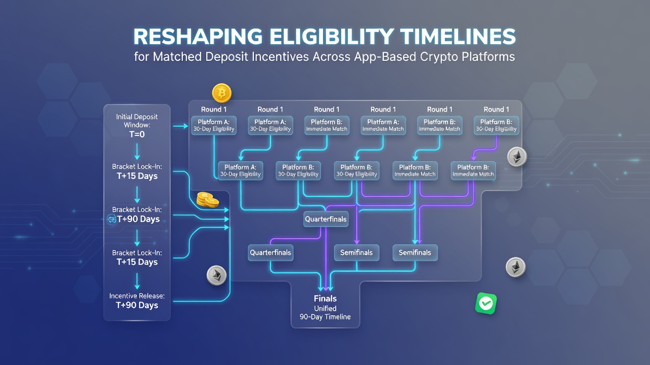 Tournament bracket visualization showing how crypto app deposit timelines align with match stages for incentive eligibility