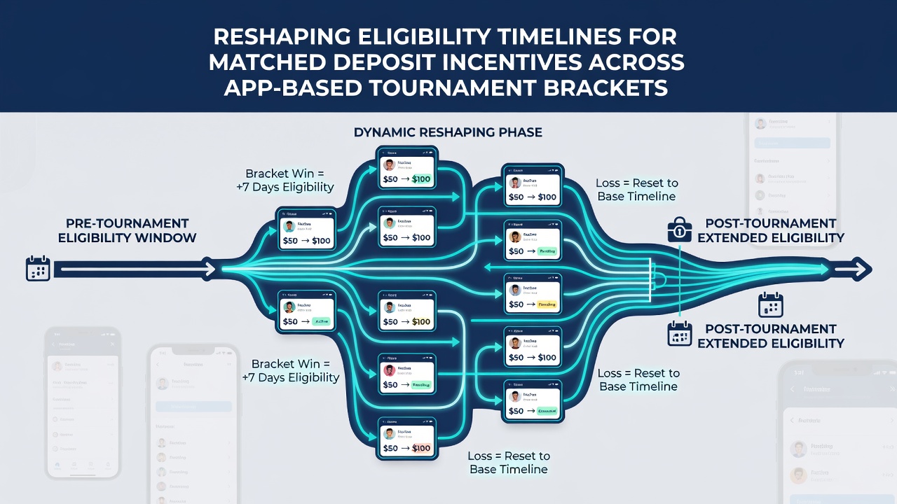 Mobile app interface displaying bracket stages alongside deposit match timers for crypto users