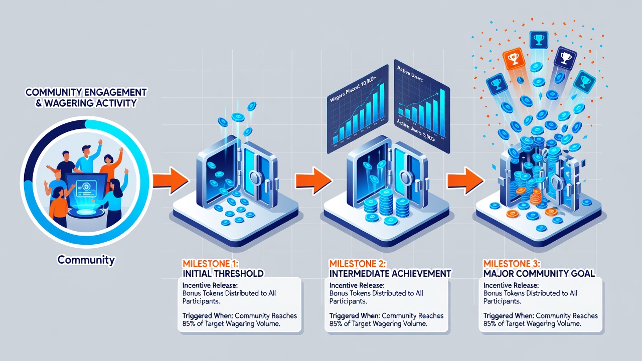 Infographic showing layered community achievement tiers and corresponding incentive releases in online wagering ecosystems