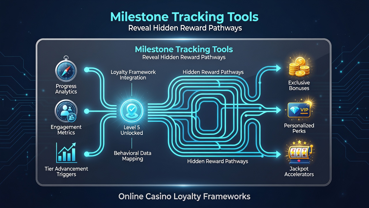 Network graph visualization from a casino analytics platform showing interconnected milestone nodes and hidden reward pathways branching from player activity data