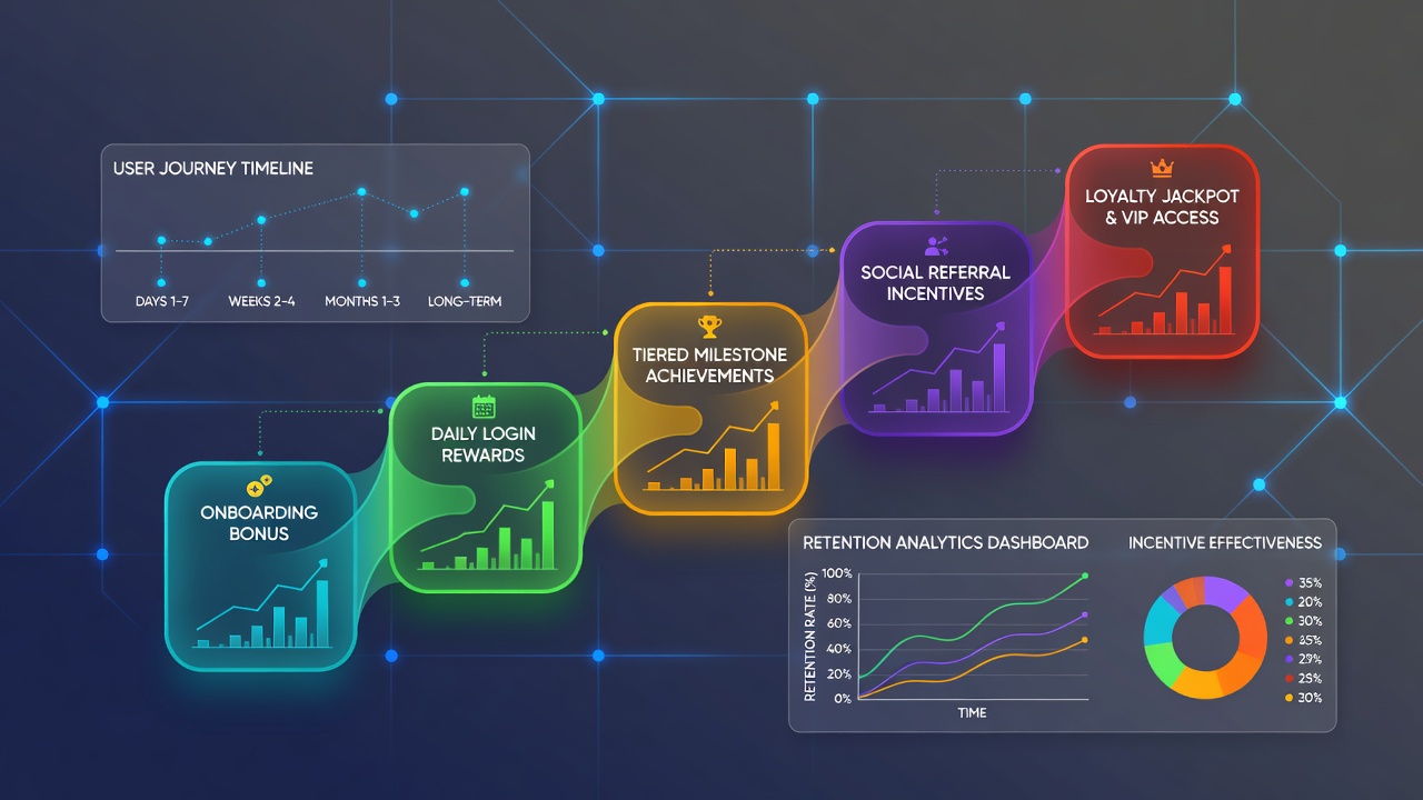 Analytics dashboard displaying retention curves and incentive chain completion rates across international wagering platforms