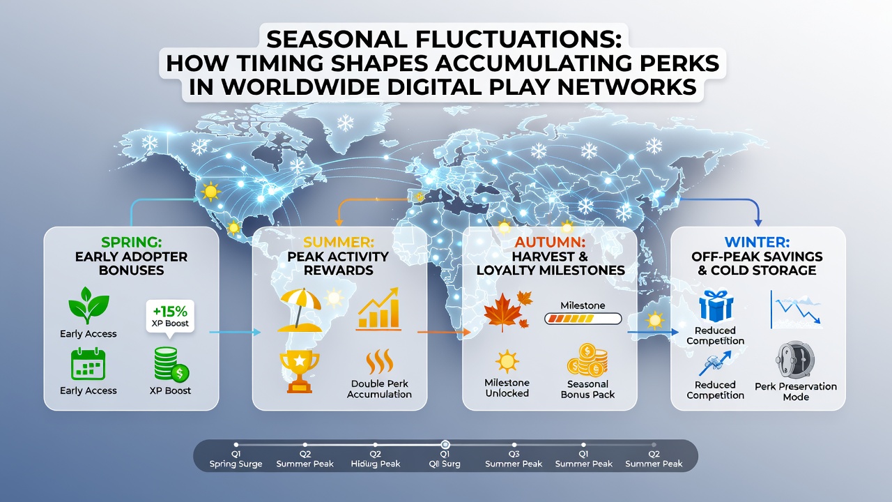 Mobile gaming interface displaying seasonal perk accumulation timelines